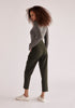 Paisie Cropped Button Detail Trousers in Army Green Back